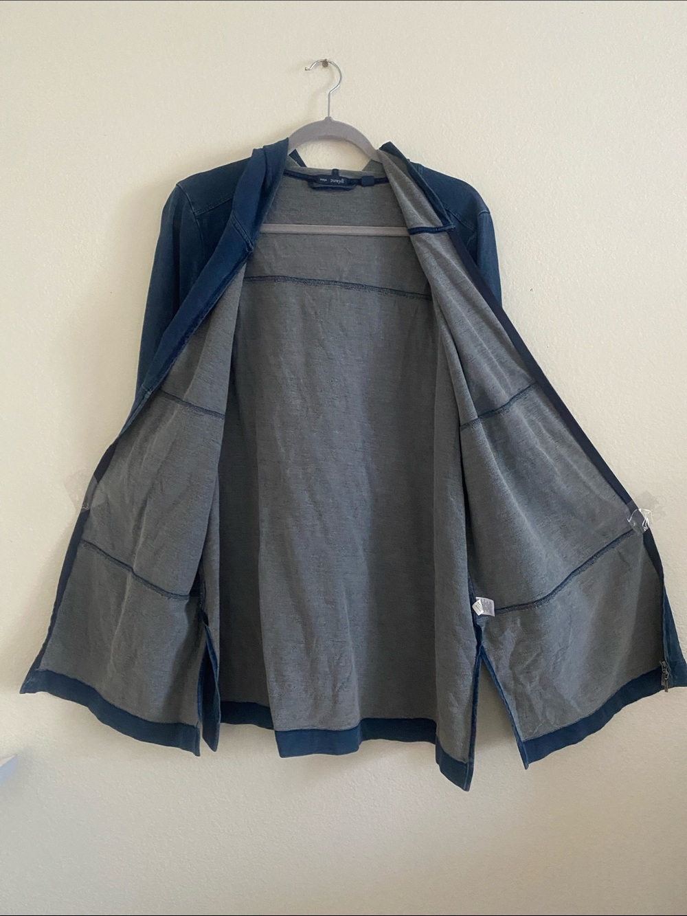 PUREJILL Navy Zip-Front Hooded Coat. Size L - Picture 4 of 9